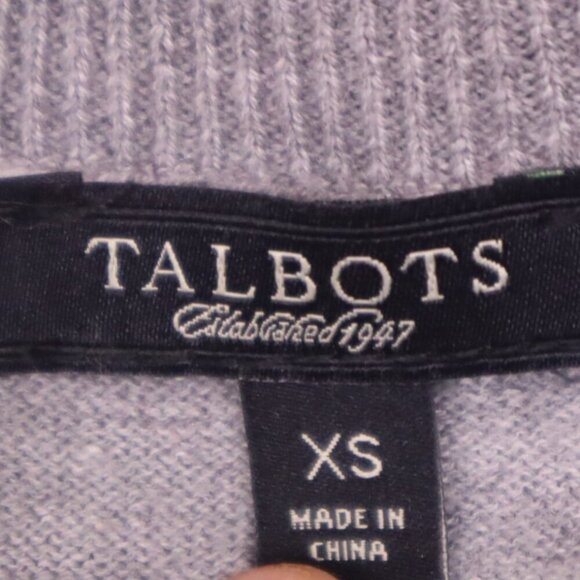 GEMSTONES CARDIGAN XS Talbots *FLAWED* Wool Sweater Warm Grey Brown Natural Work - Picture 4 of 7